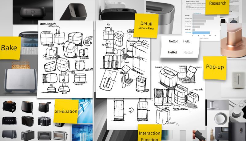 Product design sketches and research boards
